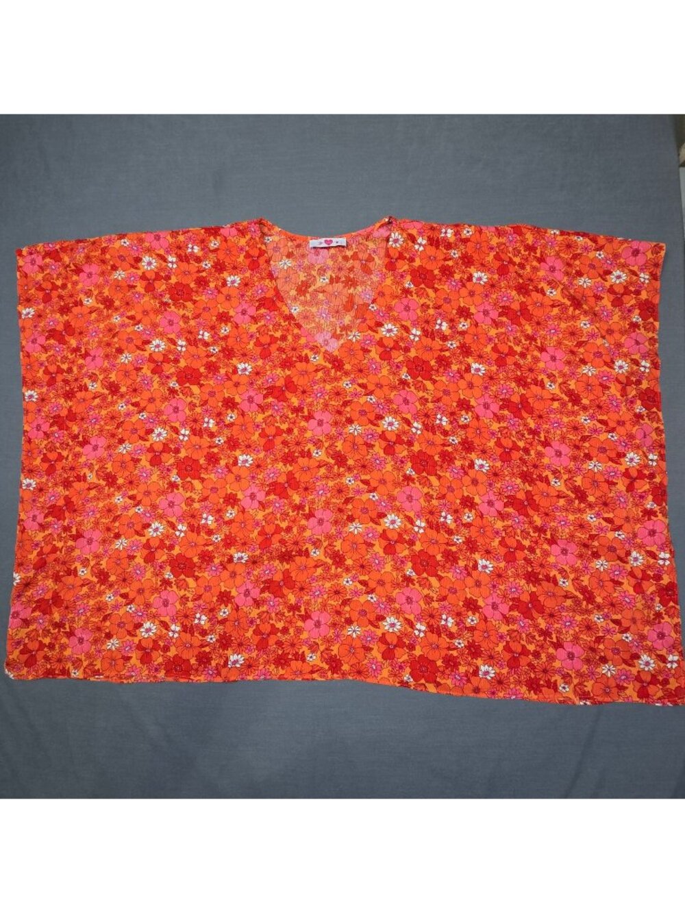 Buddy Love Womens Orange Floral Print V-Neck Top Large Oversized Boxy NEW
